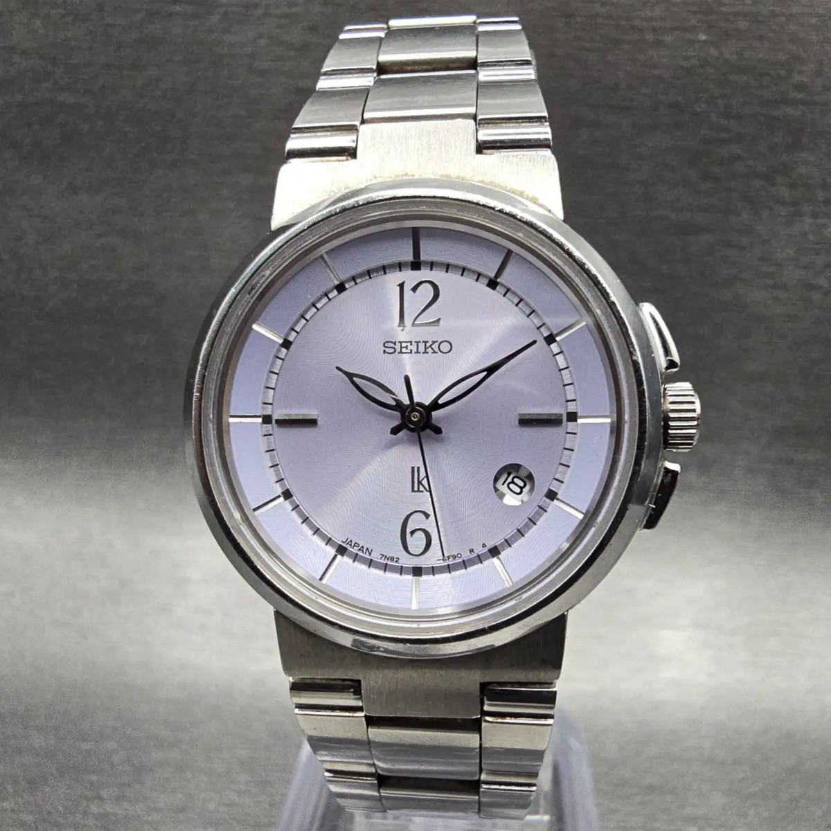 Seiko Lukia Watch Women 29mm Purple Dial Silver Tone Date Round 7N82-6E00 NewBat0