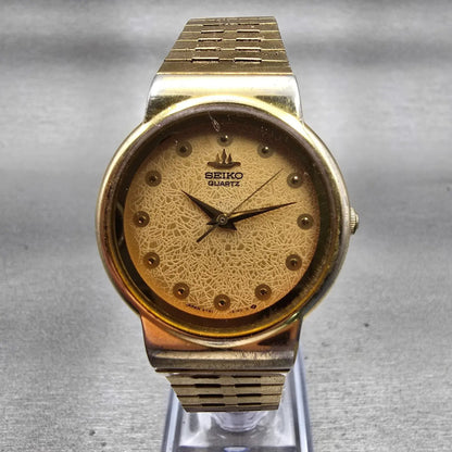 Seiko Watch Unisex 30mm Gold Dial Gold Tone Round 5Y91-6040 New Battery Vintage0