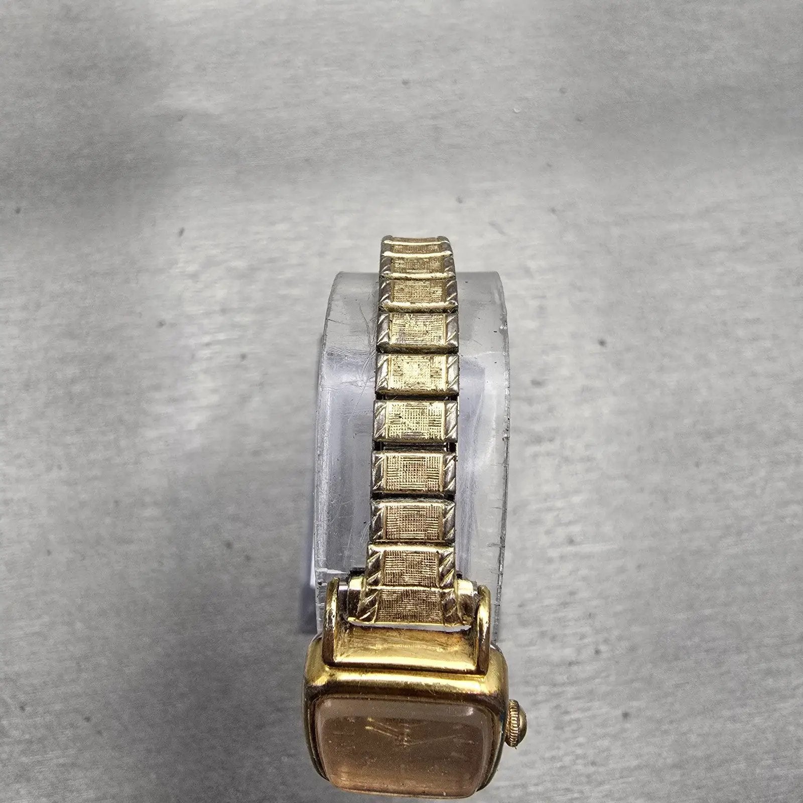 Seiko Watch Women 16mm Gold Dial Gold Tone Rectangle 5420-5301 New Battery VTG4