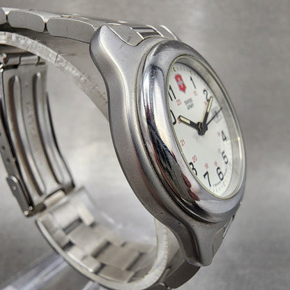 Victorinox Swiss Army Officer Watch Women 30mm White Dial Silver Date Runs D7683