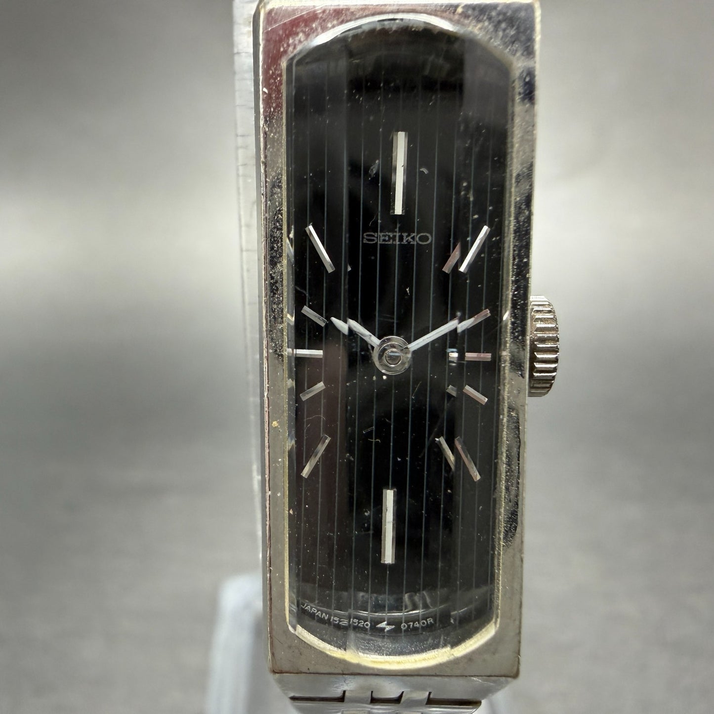 Seiko Watch Women 13mm Black Dial Silver Tone Rectangle Manual 1520-3670 PARTS2