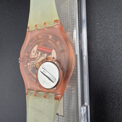 Swatch Masquerade Watch Men 34mm White Dial Pink Case GP105 New Battery NOS 32311