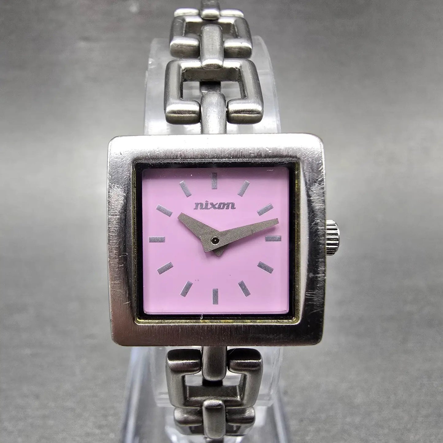Nixon The Charm Watch Women 19mm Pink Dial Silver Tone Square New Battery0
