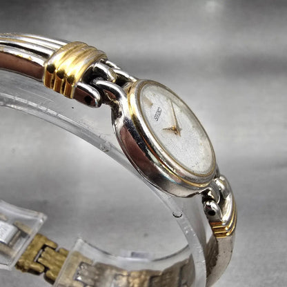 Seiko Watch Women 20mm White Dial Two Tone Round V400-1229 New Battery Vintage3