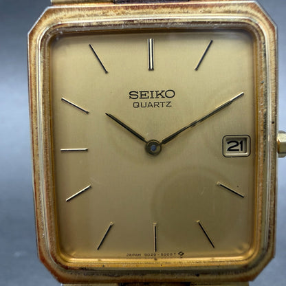 Seiko Tank Watch Men 28mm Champagne Dial Gold Tone Date 9029-5009 New Battery1