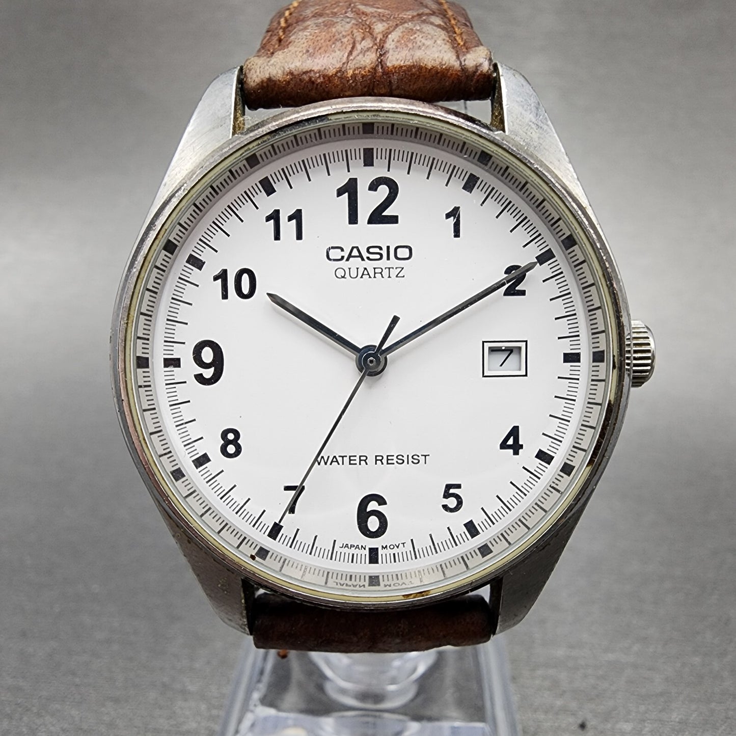 Casio Watch Men 36mm White Dial Silver tone Date Round MTP1175 New Battery0