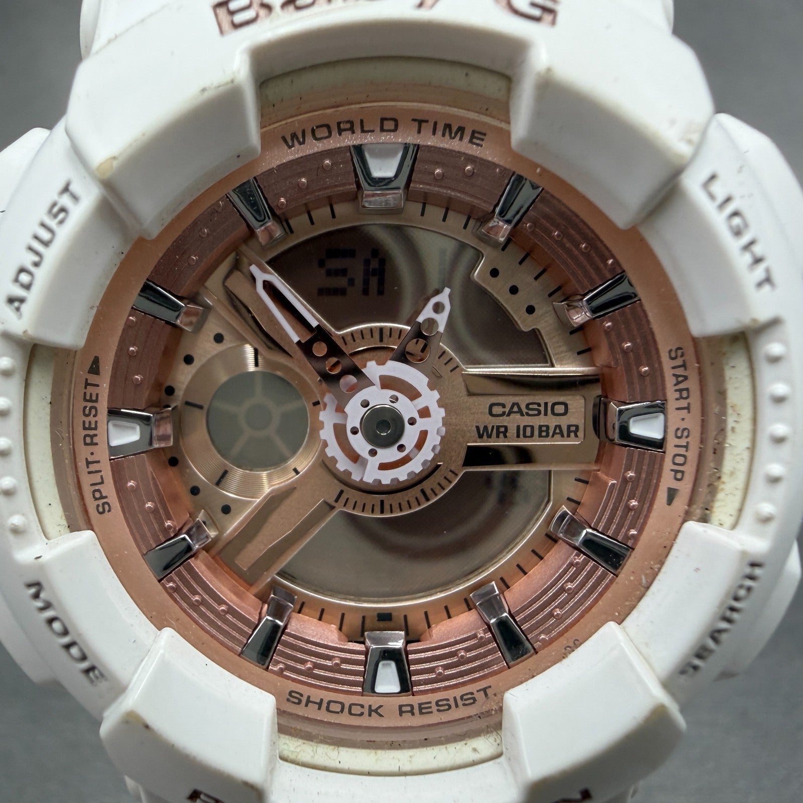 Casio Baby-G Watch Women 43mm White Rose BA-110 Alarm Chrono New Battery ABD1