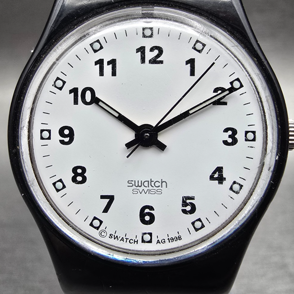 Swatch Sopran Watch Women 25mm White Dial Black Tone Round LB150 New Battery1