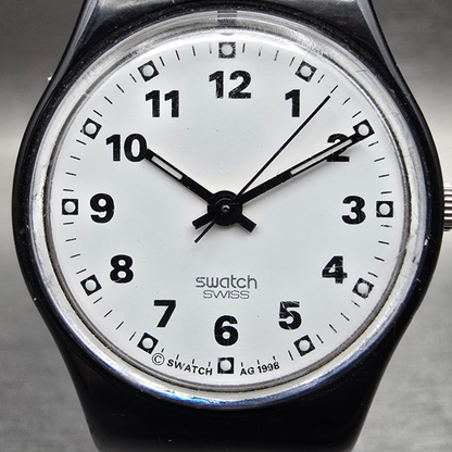 Swatch Sopran Watch Women 25mm White Dial Black Tone Round LB150 New Battery1