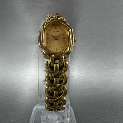Seiko Pulsar Watch Women 16mm Champagne Dial Gold Tone V4006120 New Battery5