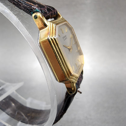 Seiko Tank Watch Women 16mm Gray Dial Gold Tone Octagon 2c215279 New Battery3