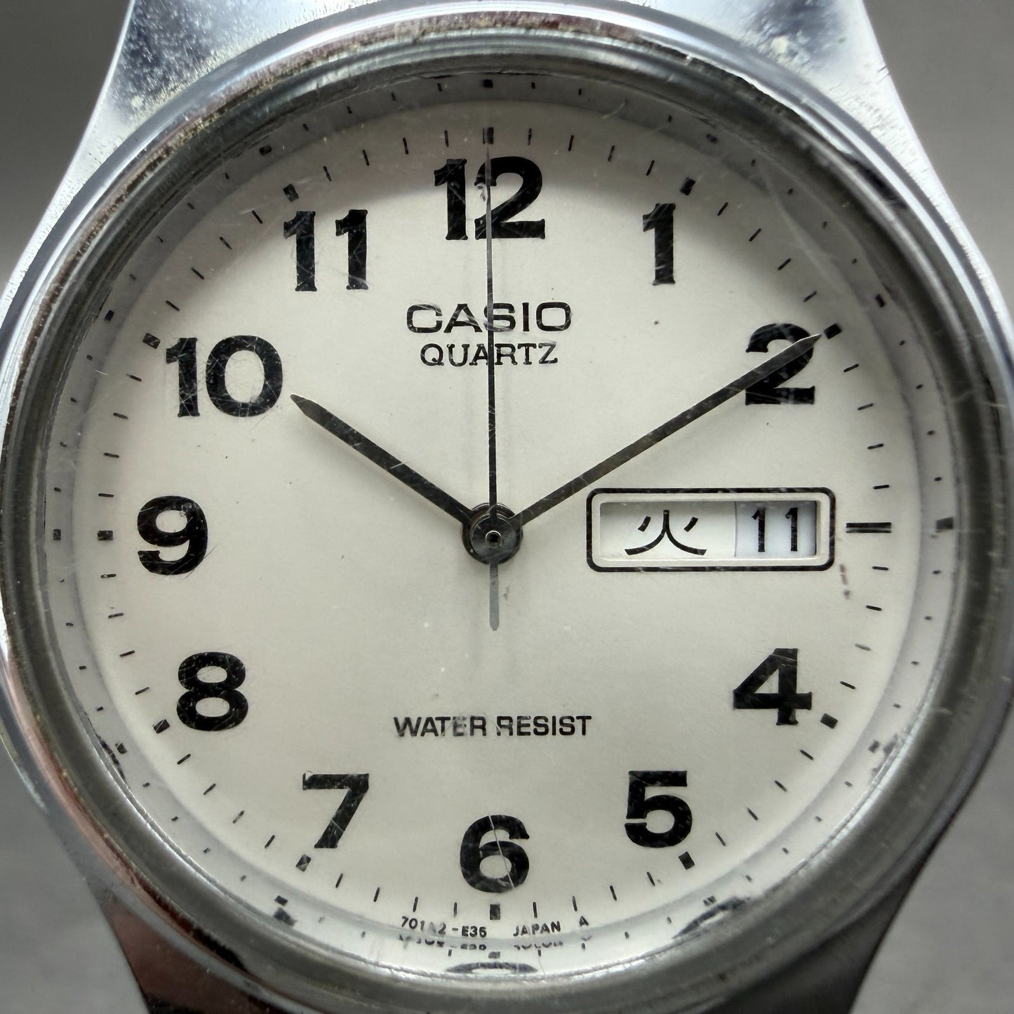 Casio MQ-514 Watch Men 33mm Silver Dial Silver Tone Round Daydate New Battery AD1
