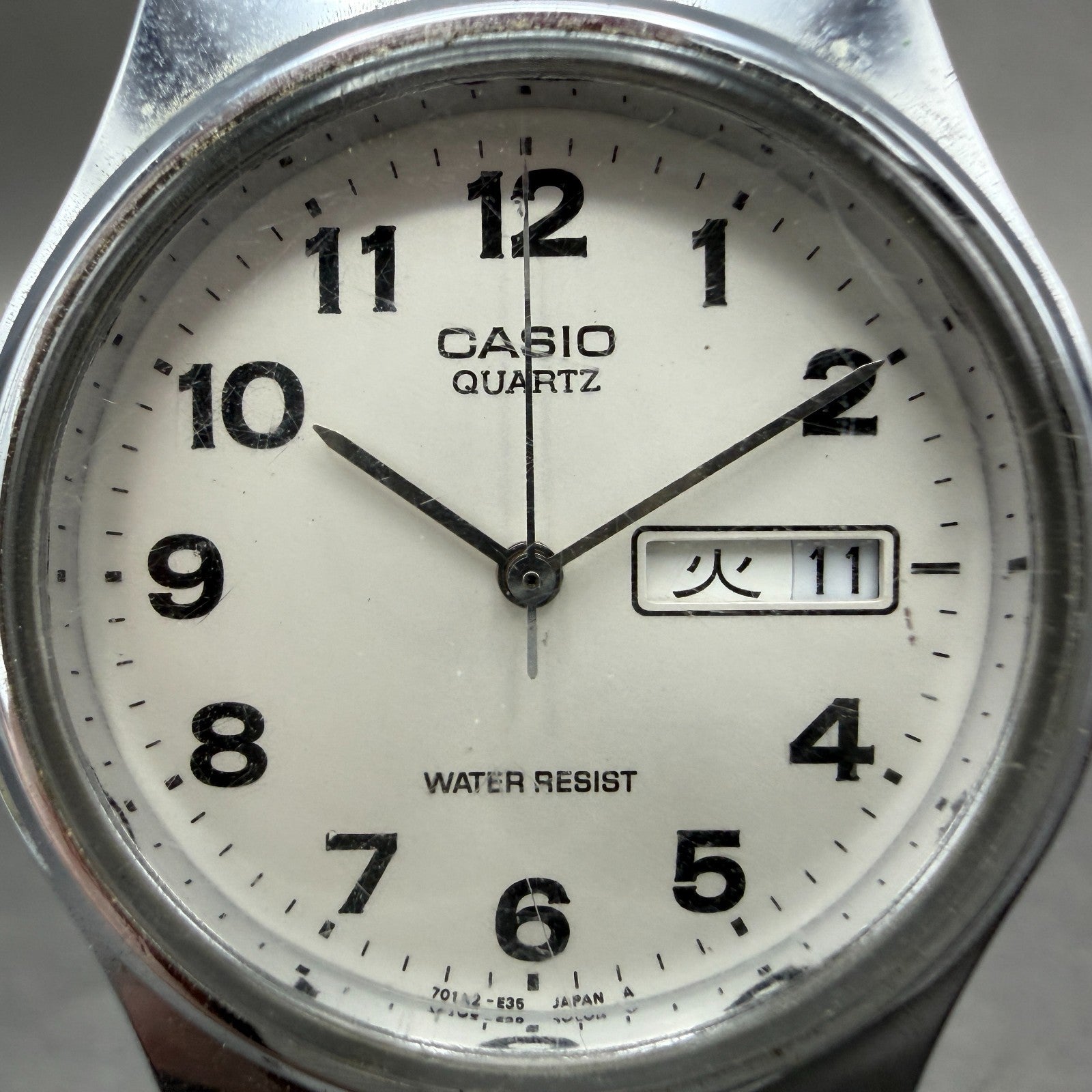 Casio MQ-514 Watch Men 33mm Silver Dial Silver Tone Round Daydate New Battery AD1