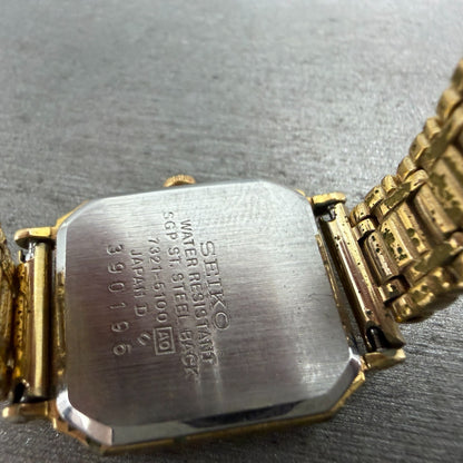 Seiko Tank Watch Women 20mm Champagne Dial Gold Tone 7321-5100 New Battery9