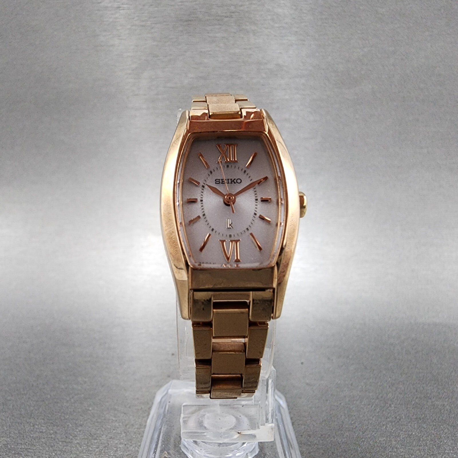 Seiko Solar Lukia Watch Women 20mm White Dial Rose Gold Tone V1170dl0 Runs5
