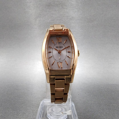 Seiko Solar Lukia Watch Women 20mm White Dial Rose Gold Tone V1170dl0 Runs5