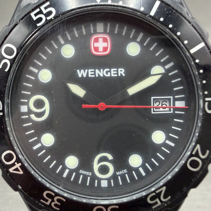 Wenger Dive Watch Men 41mm Black Dial Black Tone Date Round 709DX New Battery1
