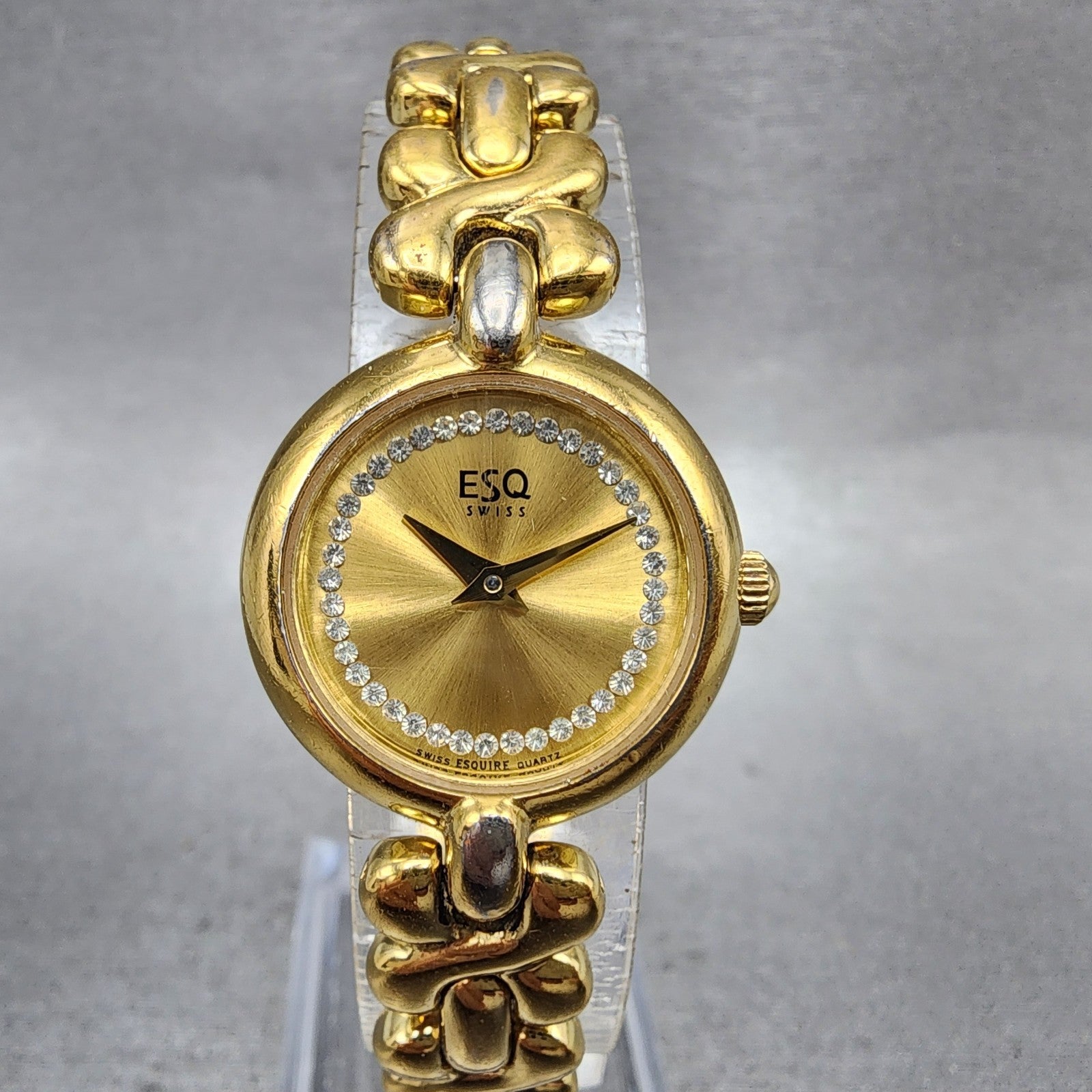 ESQ Watch Women 23mm Gold Dial Gold Tone Round 100511 New Battery0