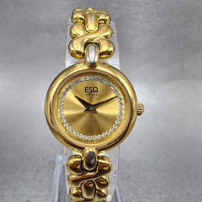 ESQ Watch Women 23mm Gold Dial Gold Tone Round 100511 New Battery0