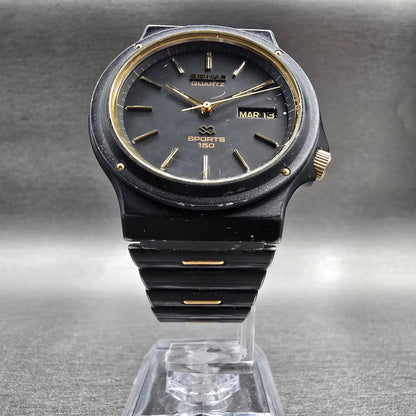 Seiko Sports 150 Watch Men 36mm Black Dial Two Tone Daydate 5H23-7029 New Batt J5