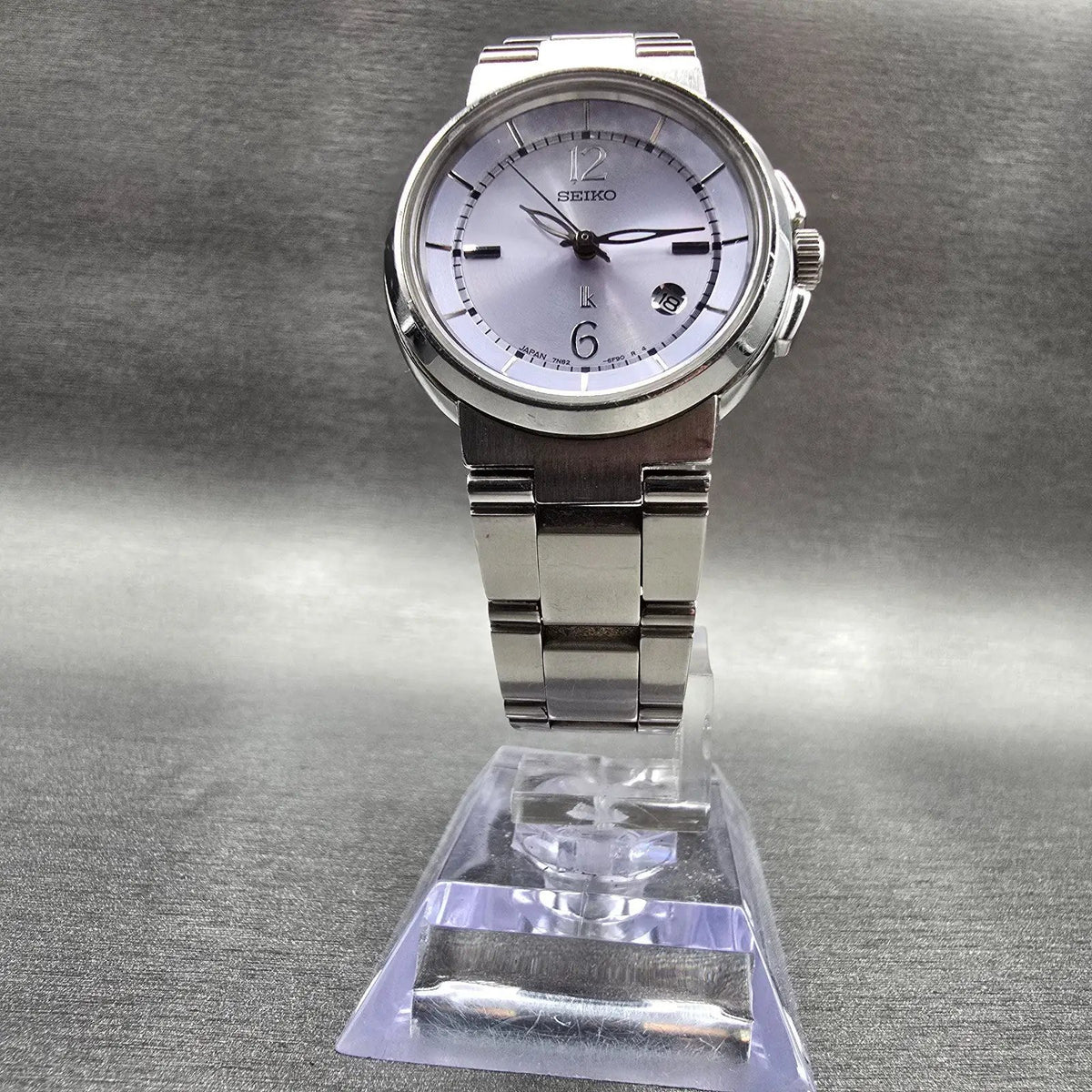 Seiko Lukia Watch Women 29mm Purple Dial Silver Tone Date Round 7N82-6E00 NewBat5