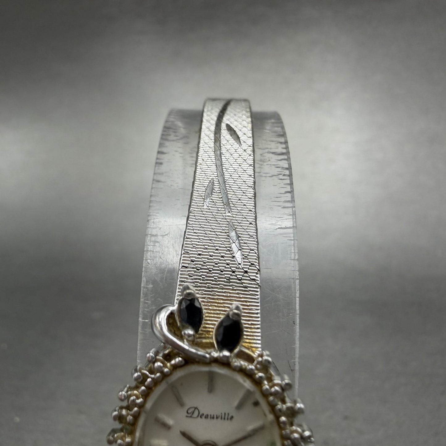 Armitron Deauville Watch Women White Dial Silver Tone Blue gems Oval PARTS5