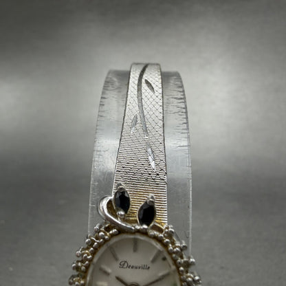 Armitron Deauville Watch Women White Dial Silver Tone Blue gems Oval PARTS5