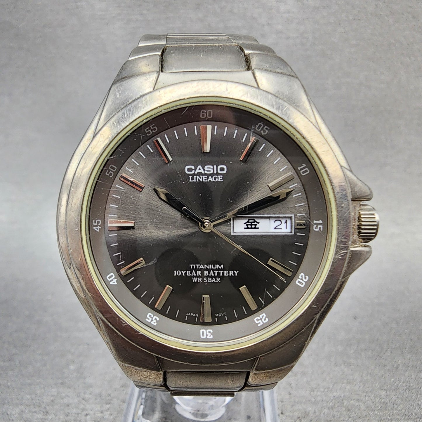 Casio Lineage Titanium Watch Men 38mm Black Dial Daydate LIN171J New Battery0