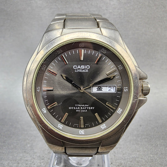 Casio Lineage Titanium Watch Men 38mm Black Dial Daydate LIN171J New Battery0