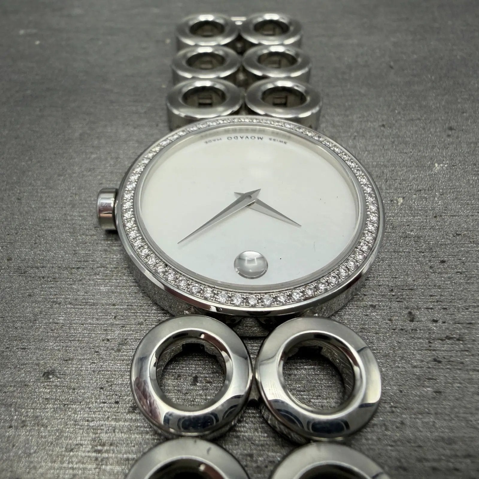 Movado Ono Watch Women 30mm MOP Dial Steel Diamond Bezel 0606098 READ!! New batt4