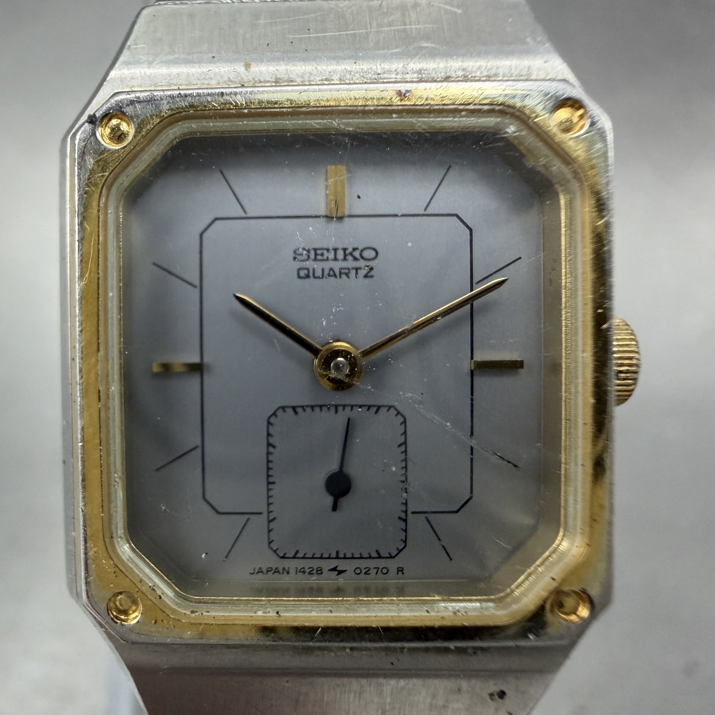 Seiko Tank Watch Women 20mm Silver Dial Two Tone Rectangle 14285089 New Battery1