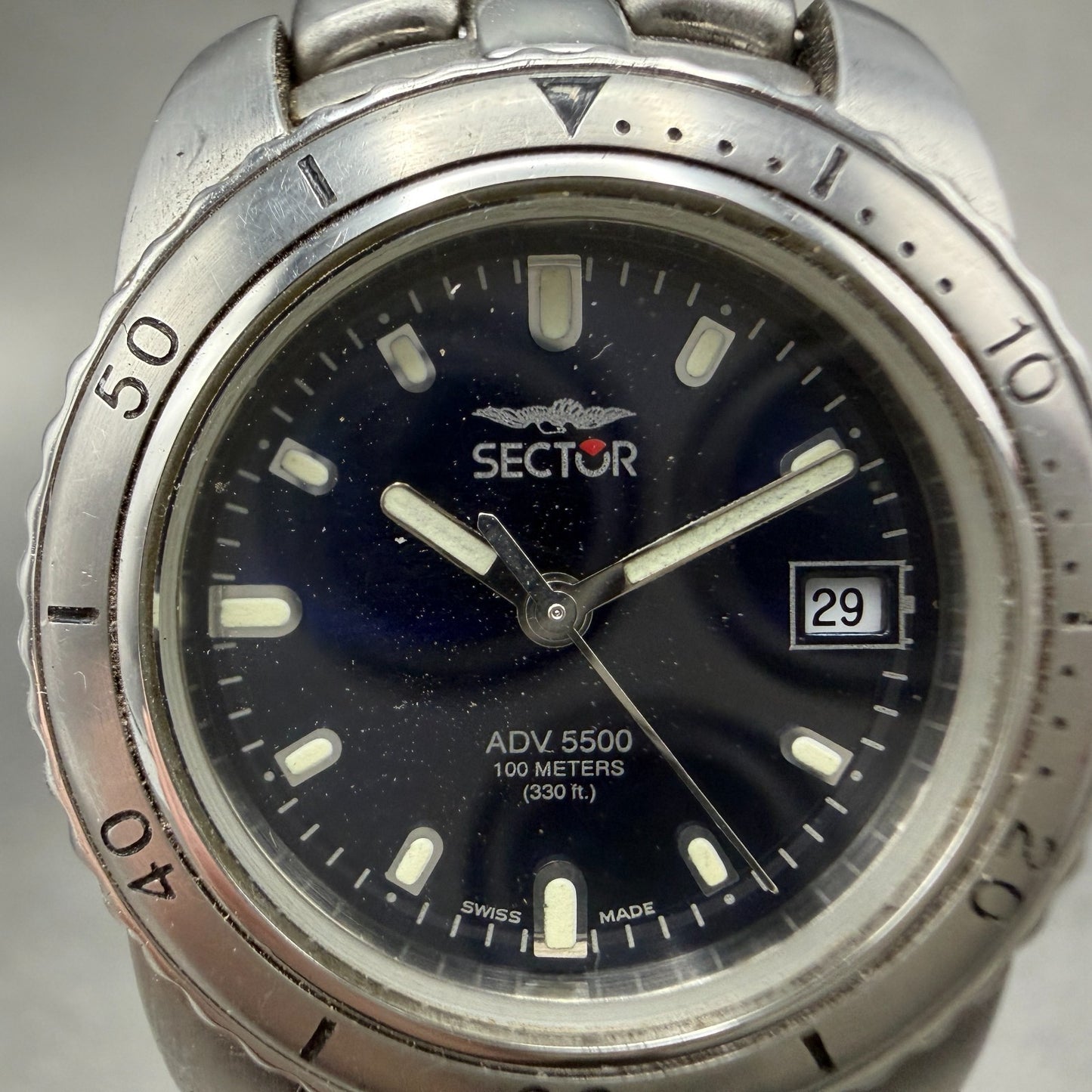 Sector ADV 5500 Dive Watch Women 29mm Blue Dial Silver Tone Date Round New Batt1