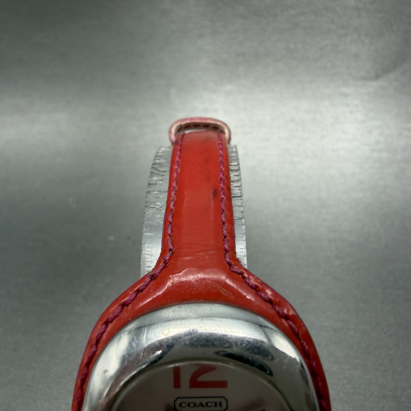 Coach Watch Women 32mm Silver Dial Silver Tone Oval Red Leather Band New Battery4