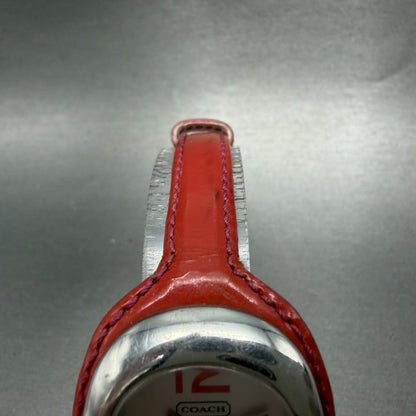 Coach Watch Women 32mm Silver Dial Silver Tone Oval Red Leather Band New Battery4
