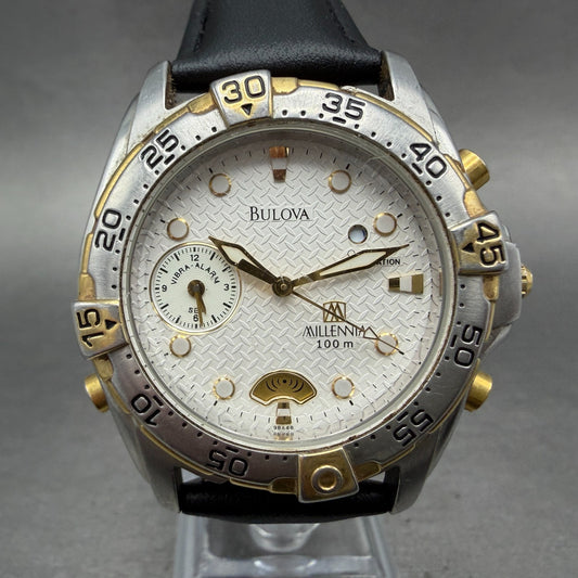 Bulova Millennia Watch Men 39mm White Dial Two Tone Vibration Alarm New Battery10