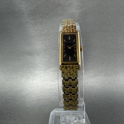 Seiko Tank Watch Women 12mm Black Dial Gold Tone Rectangle 2E20-6429 New Battery5