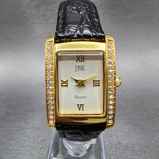 JBK Jacqueline Kennedy Tank Watch Women 22mm White Dial Gold Tone Rectangle Runs