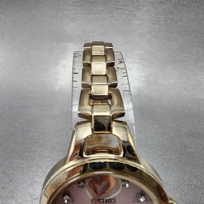 Seiko Solar Atomic Watch Women 27mm Pink Heart Dial Gold Tone 3b51-0ar0 Runs