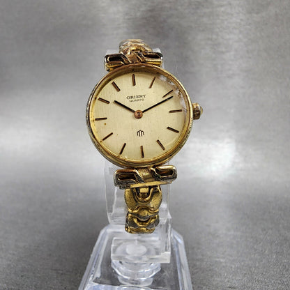 Orient Watch Women 22mm Gold Dial Gold Plated Round New Battery Vintage5
