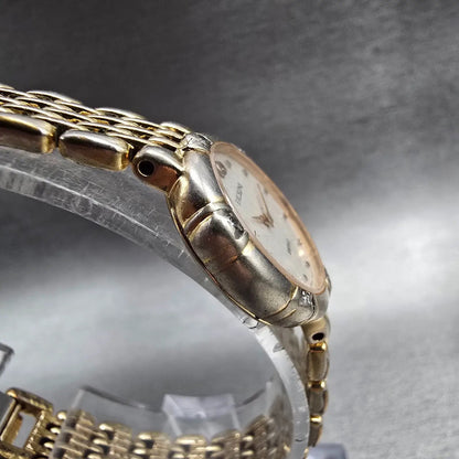 Seiko Exceline Watch Women 21mm White Dial Gold Tone Gemmed 4N20-0640 New Batt3