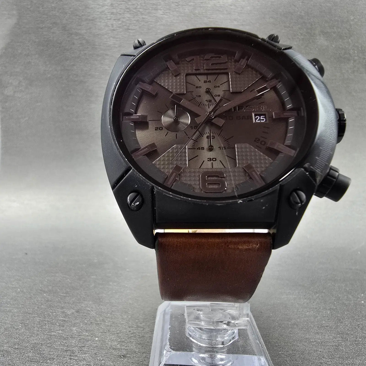 Diesel Overflow Chrono Watch Men 49mm Black Dial Black Date DZ4317 New Battery5