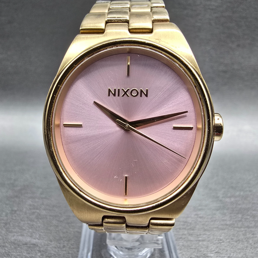 Nixon The Idol Watch Women 35mm Pink Dial Gold Tone Oval Bracelet New Battery0