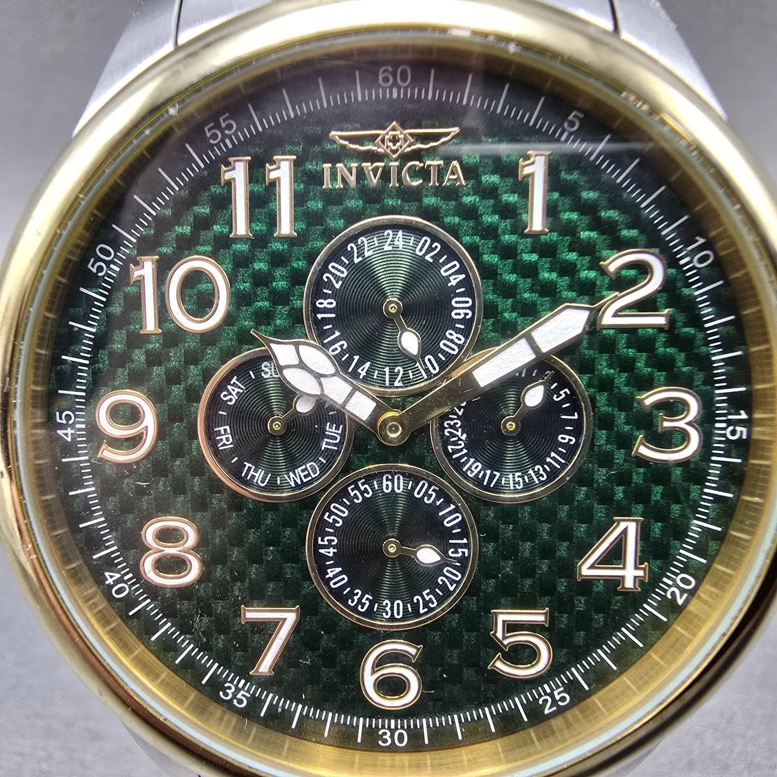 Invicta Watch Men 48mm Green Dial Two Tone Daydate Round 18667 New Battery1