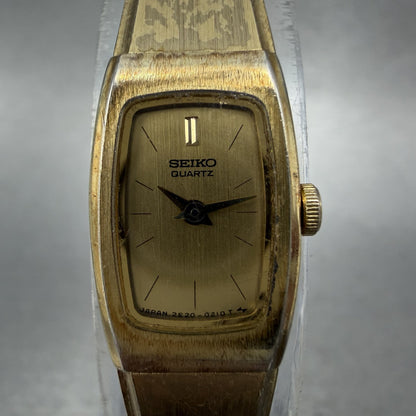Seiko Tank Watch Women 13mm Champagne Dial Gold Tone 2e20-5139 New Battery1