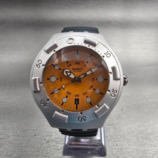 Swatch Irony Scuba 200 TOUTATIS Watch Men 43mm Orange Dial YDS4002 New Battery0