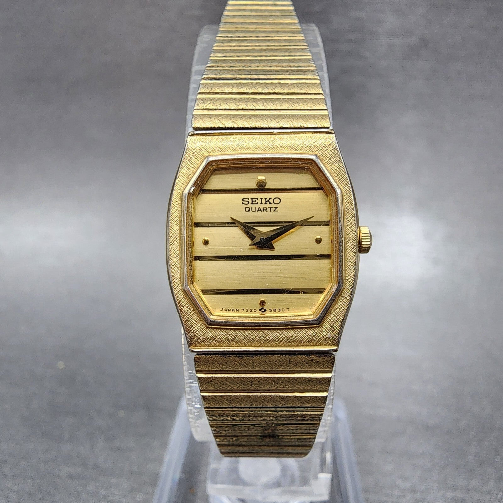 Seiko Watch Women 18mm Gold Dial Gold Tone Rectangle 73205499 New Battery0