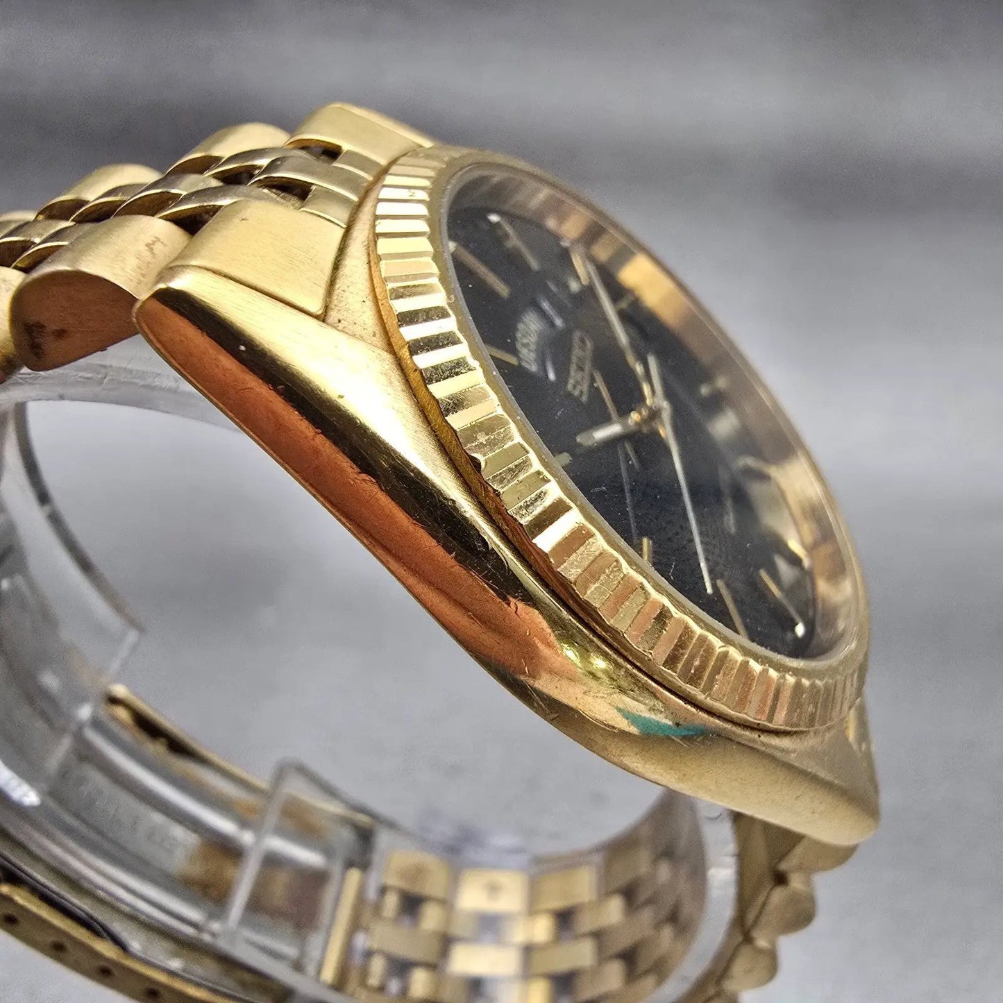 Seiko President Watch Men 36mm Black Dial Gold Tone Daydate 7N43-8111 New Batt3