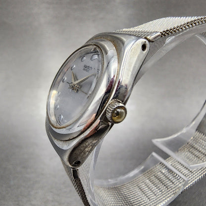 Swatch Irony Libertine Watch Women 24mm Silver Dial Steel Mesh Band New Battery