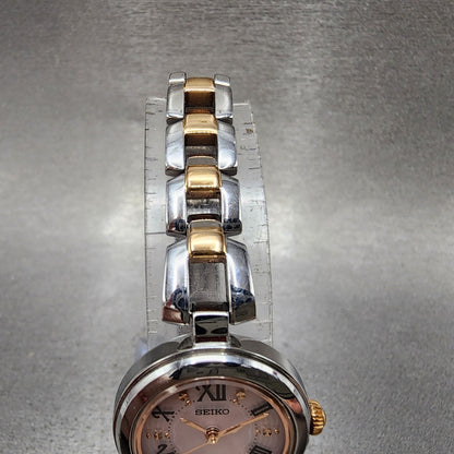 Seiko Solar Watch Women 23mm Pink Dial Two Tone Round V1170CV0 Runs4
