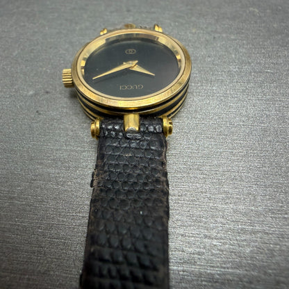 Gucci 2000L Watch Women 22mm Black Dial Gold Plated Round New Battery VTG READ!!4